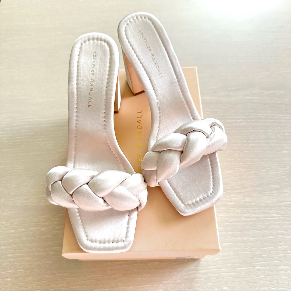 Loeffler Randall Women's Freya Mule Braided Sandal in Italian Cream Satin